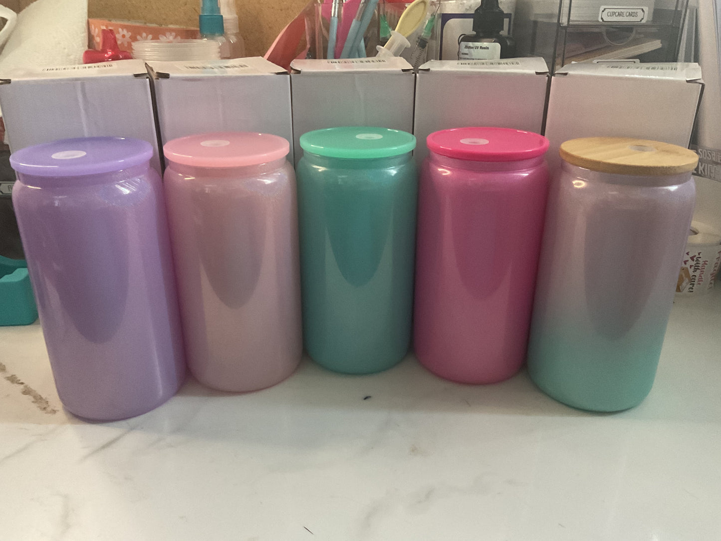 Colored glass 16 oz cups