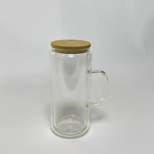 16 oz double wall glass with handle